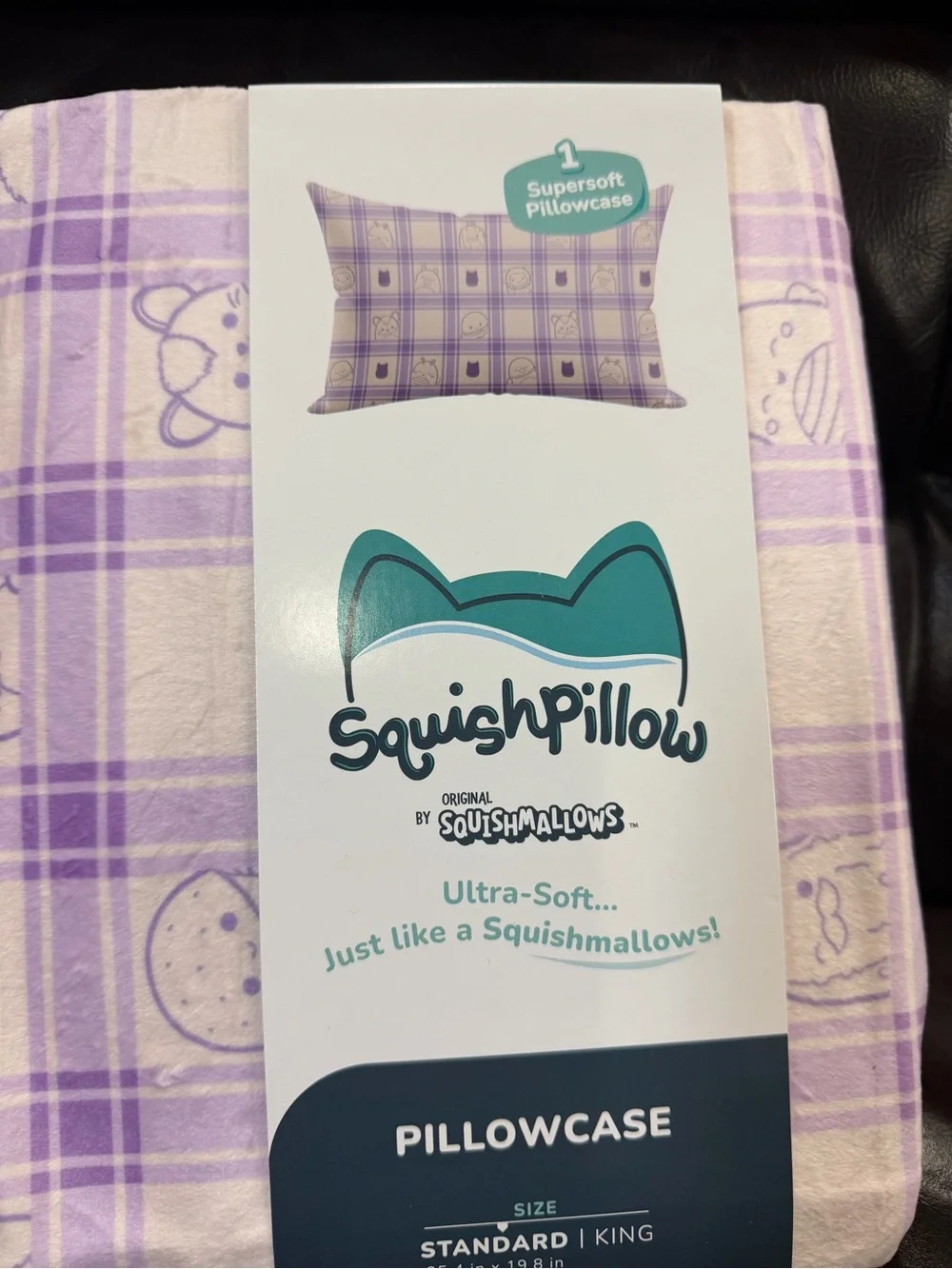 SquishPillow by Squishmallows Supersoft Pillowcase – Purple Plaid New In package